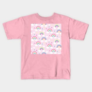 Blush Pink Rainbows and Stars Kids T-Shirt